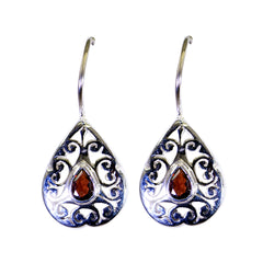 Lea Red Solitaire Dangle Earrings with Elegant Design Garnet Red Dangle