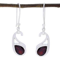 Tereza Red Solitaire Dangle Earrings for Glam Style Garnet Red Dangle