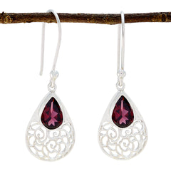 Josephine Red Solitaire Dangle Earrings with Filigree Design Garnet Red Dangle