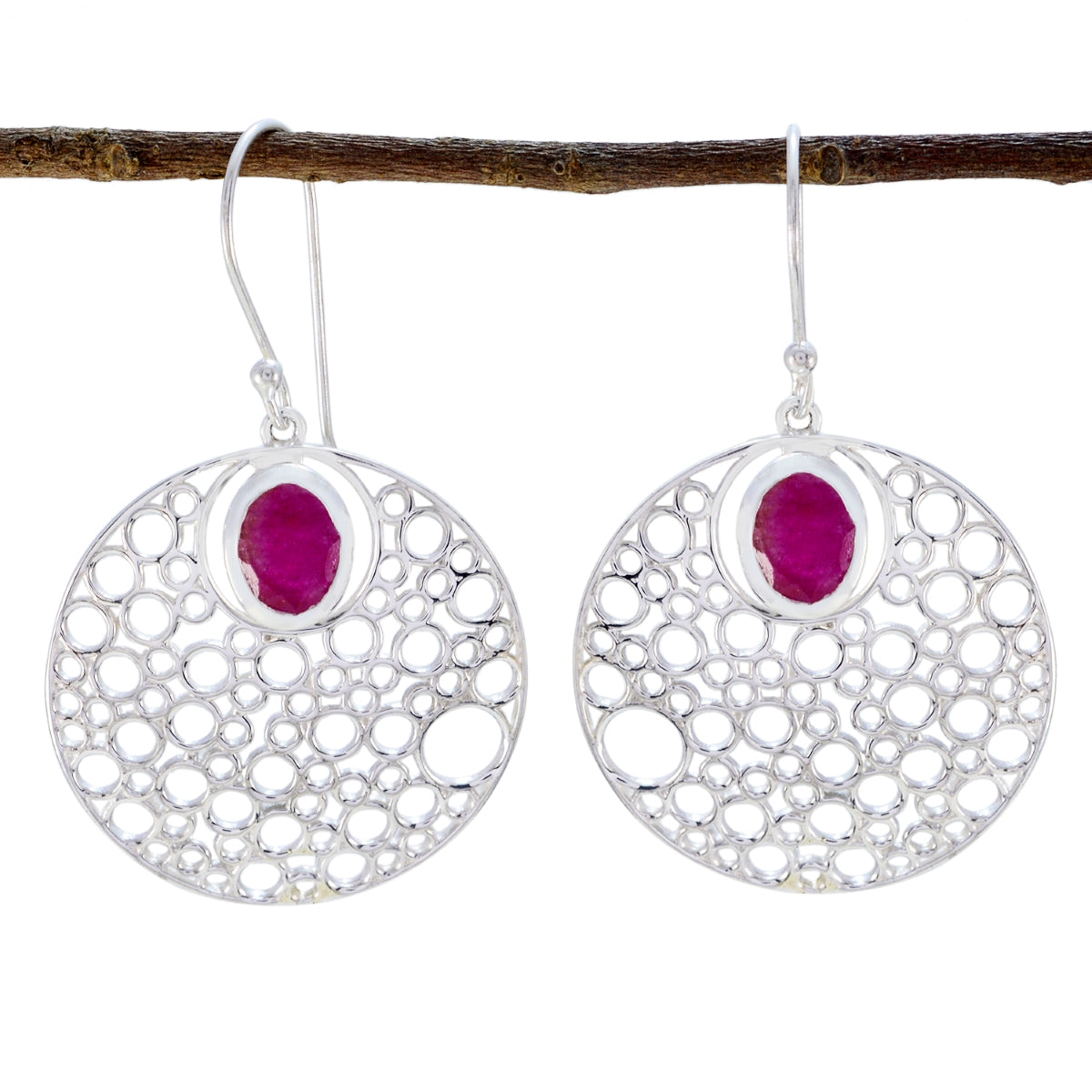 Isabelle Red Solitaire Dangle Earrings with Silver Design Indian Ruby Red Dangle
