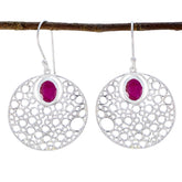 Isabelle Red Solitaire Dangle Earrings with Silver Design Indian Ruby Red Dangle