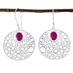 Isabelle Red Solitaire Dangle Earrings with Silver Design Indian Ruby Red Dangle