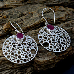 Isabelle Red Solitaire Dangle Earrings with Silver Design