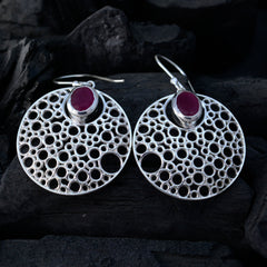 Isabelle Red Solitaire Dangle Earrings with Silver Design