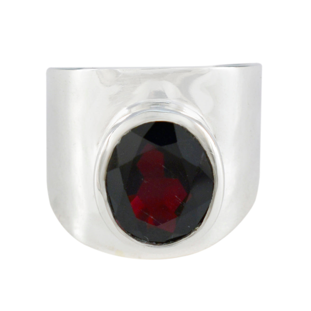 Florencia silver ring with a large red solitaire gemstone ring centerpiece in oval cut