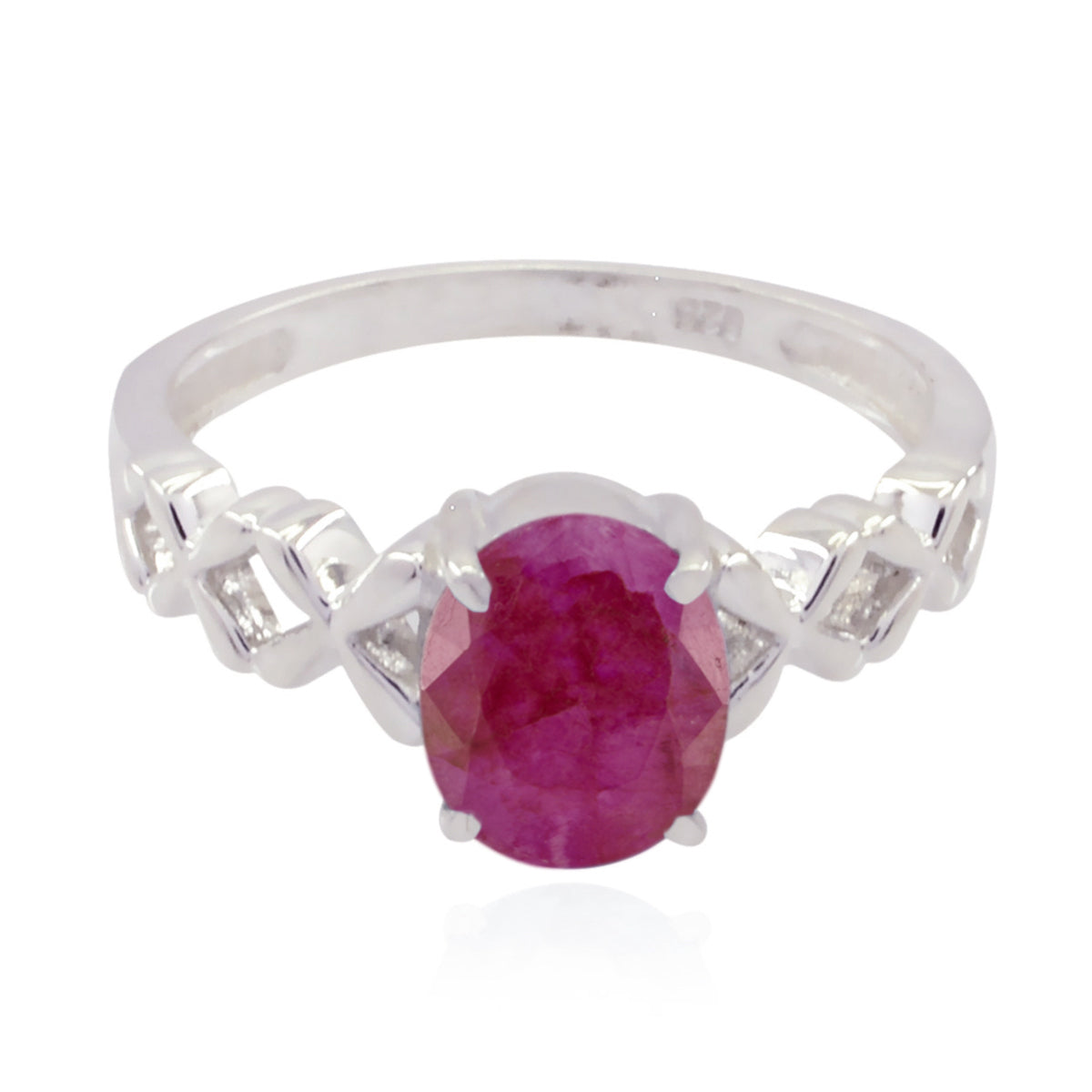 Laura Red Solitaire Ring India with Oval Gemstone Indian Ruby Red
