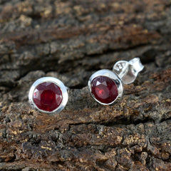 Micaela Red Solitaire Stud Earrings - Elegant Gemstone Style