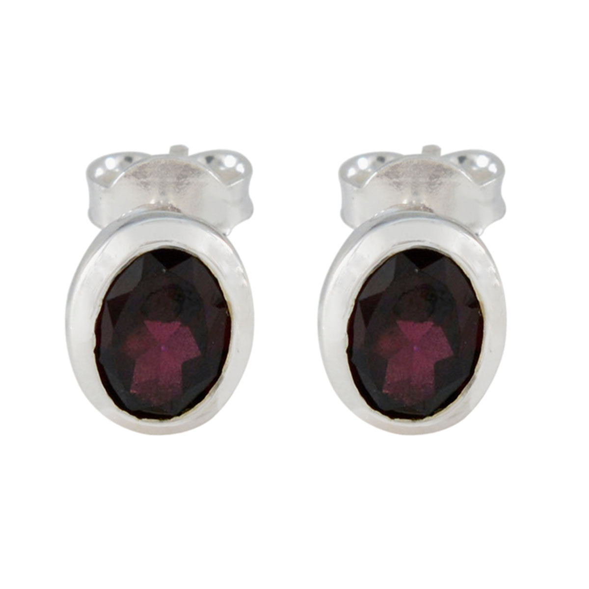 Haruka Red Solitaire Stud Earrings for Everyday Glam Garnet Red Stud