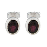Haruka Red Solitaire Stud Earrings for Everyday Glam Garnet Red Stud