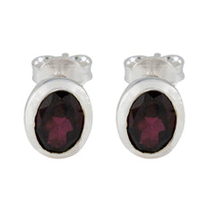 Haruka Red Solitaire Stud Earrings for Everyday Glam Garnet Red Stud