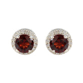 Mei Red Solitaire Stud Earrings for Glam Looks Garnet Red Stud