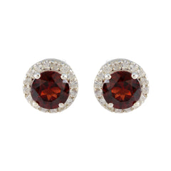 Mei Red Solitaire Stud Earrings for Glam Looks Garnet Red Stud