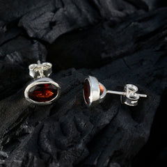 Jia Red Solitaire Stud Earrings in Silver Setting