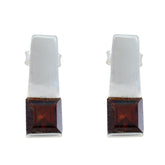Lea Red Solitaire Stud Earrings for Everyday Glam Garnet Red Stud