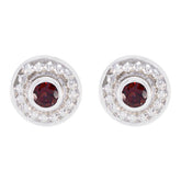Emi Red Solitaire Stud Earrings for Everyday Glam Garnet Red Stud