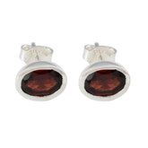 Jia Red Solitaire Stud Earrings in Silver Setting Garnet Red Stud