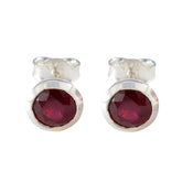 Micaela Red Solitaire Stud Earrings - Elegant Gemstone Style Ruby CZ Red Stud