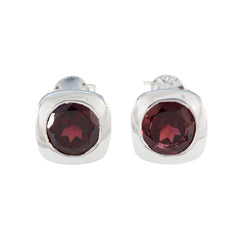 Mei Red Solitaire Stud Earrings for Everyday Glam Garnet Red Stud