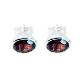 Hana Red Solitaire Stud Earrings in Silver Setting Garnet Red Stud