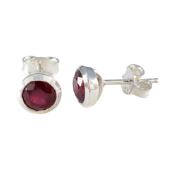 Micaela Red Solitaire Stud Earrings - Elegant Gemstone Style