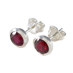 Micaela Red Solitaire Stud Earrings - Elegant Gemstone Style