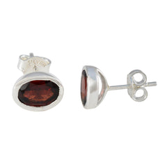Jia Red Solitaire Stud Earrings in Silver Setting