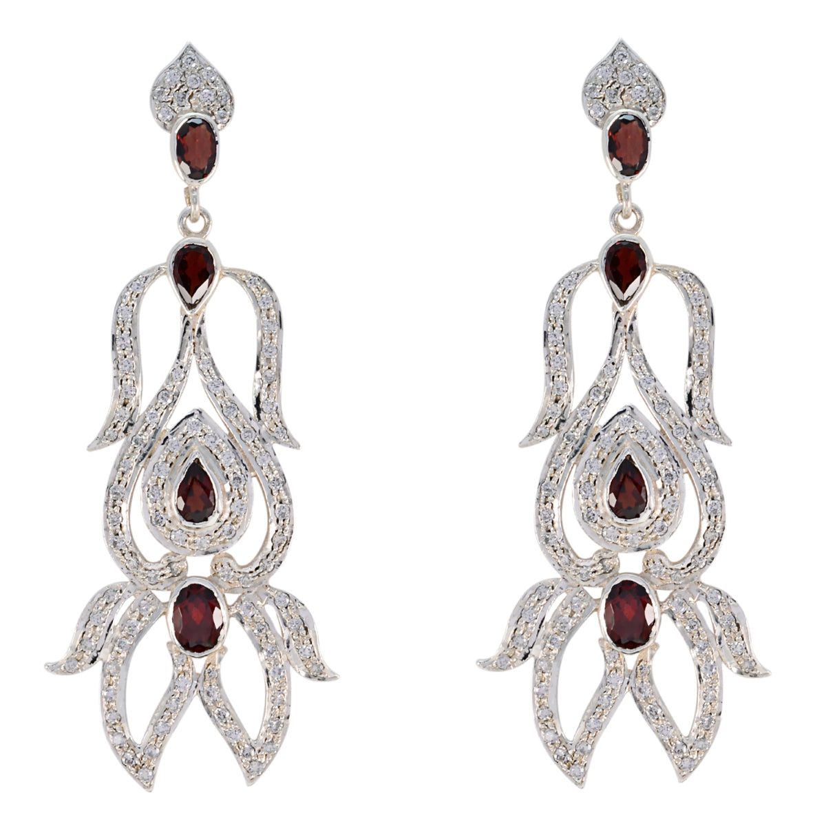 Aisha Red Statement Earrings with Elegant Design Garnet Red Stud