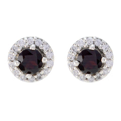 Charlotte Red Stud Earrings with Bright Stone Accents Garnet Red Stud