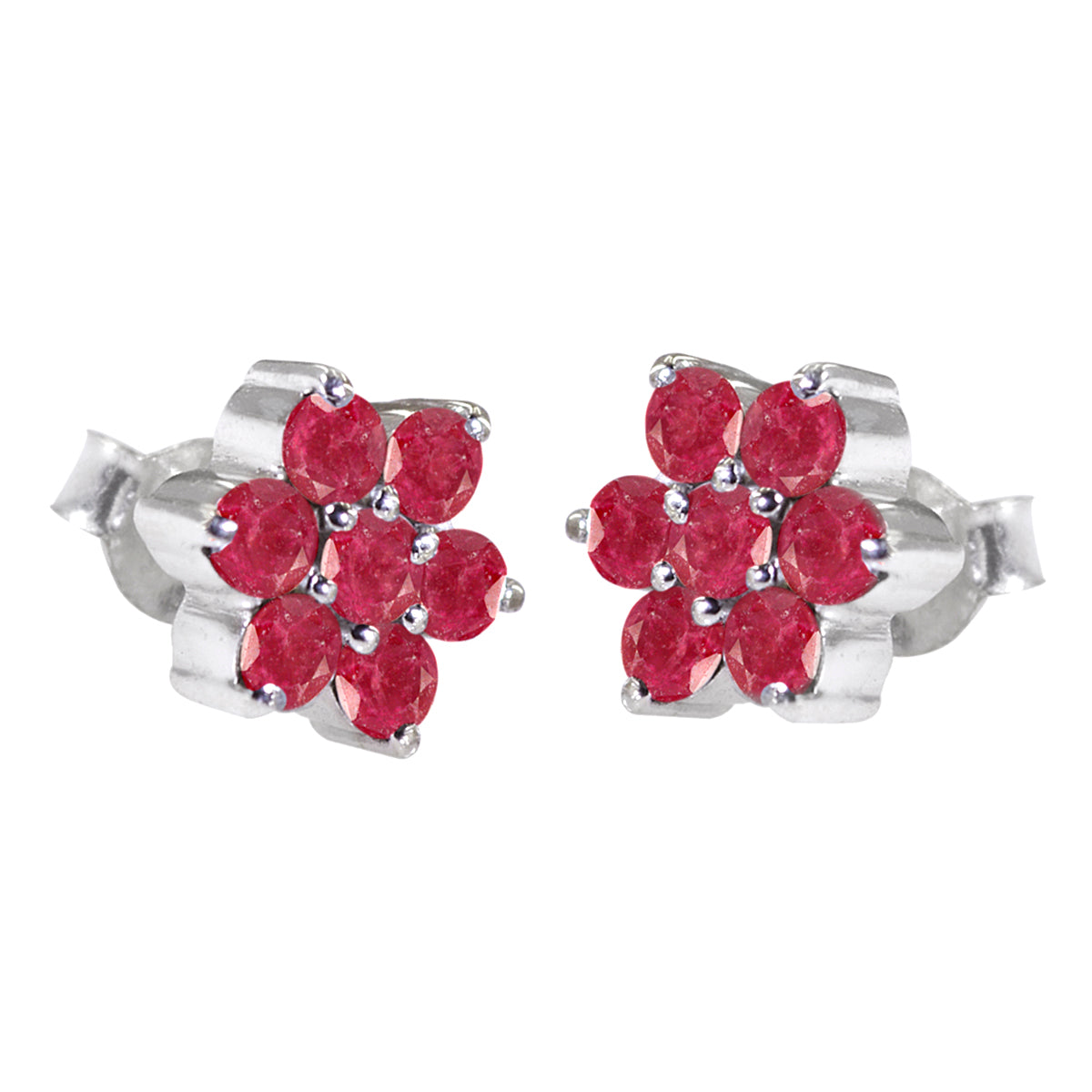Lucy Red Stud Earrings Dainty Flower Design Indian Ruby Red Stud