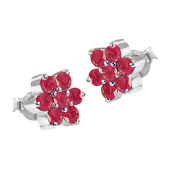 Lucy Red Stud Earrings Dainty Flower Design