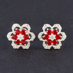 Fernanda Red Stud Earrings for Women - Floral Design