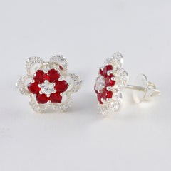 Fernanda Red Stud Earrings for Women - Floral Design