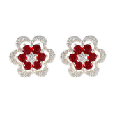 Fernanda Red Stud Earrings for Women - Floral Design Ruby CZ Red Stud