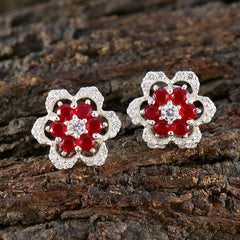 Fernanda Red Stud Earrings for Women - Floral Design
