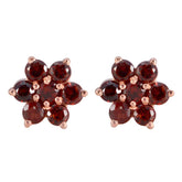 Nora Red Stud Earrings India - Elegant Floral Design Garnet Red Stud