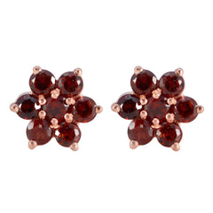 Nora Red Stud Earrings India - Elegant Floral Design Garnet Red Stud