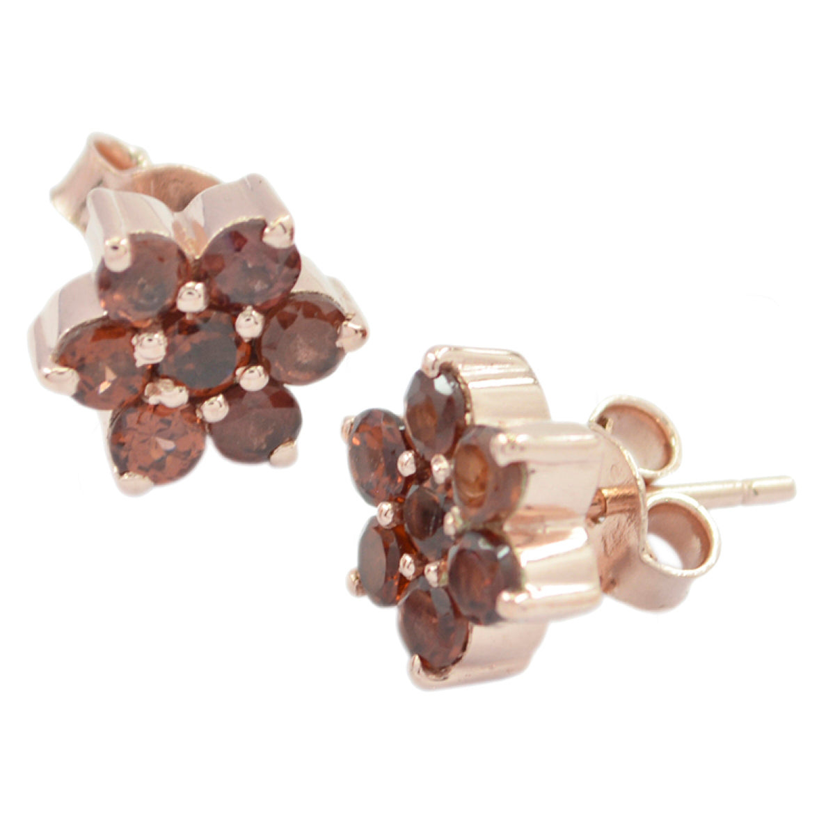 Teresa Red Stud Earrings India - Floral Gemstone Design Garnet Red Stud