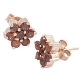 Teresa Red Stud Earrings India - Floral Gemstone Design Garnet Red Stud