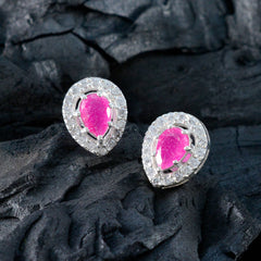 Nayara Red Stud Earrings with Sparkling Silver Accent