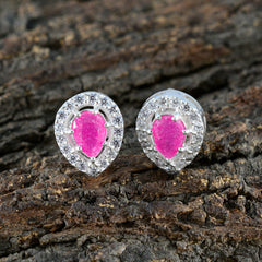 Nayara Red Stud Earrings with Sparkling Silver Accent