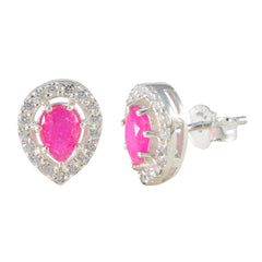 Nayara Red Stud Earrings with Sparkling Silver Accent