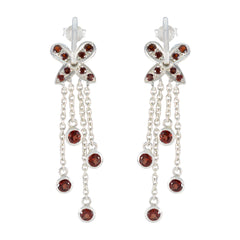 Bella Red Stud Earrings with Dazzling Drop Chains Garnet Red Stud