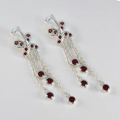 Bella Red Stud Earrings with Dazzling Drop Chains