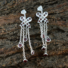 Bella Red Stud Earrings with Dazzling Drop Chains