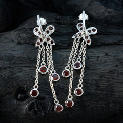 Bella Red Stud Earrings with Dazzling Drop Chains