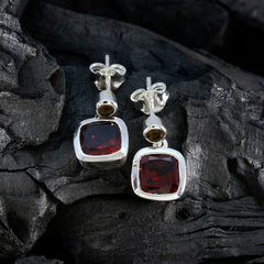 Maria Red Stud Earrings with Silver Setting