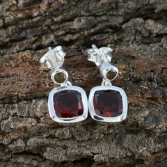 Maria Red Stud Earrings with Silver Setting