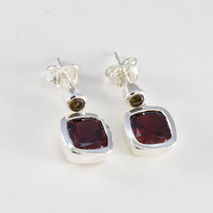 Maria Red Stud Earrings with Silver Setting