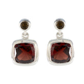 Maria Red Stud Earrings with Silver Setting Garnet Red Stud