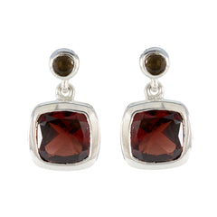 Maria Red Stud Earrings with Silver Setting Garnet Red Stud